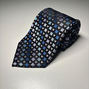 VTG Disney Mickey Mouse Silhouette Pattern Disneyland Resort Blue Silk Necktie